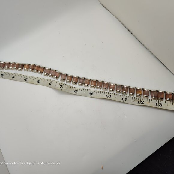 Vintage Sterling By Laura:   Sterling Tile and Moonstone Collar Necklace 14" - Picture 8 of 16